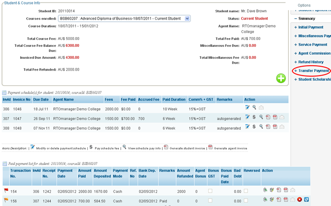 RTOmanager- WebSutra College Management System -- Accounts Zone - Payment Summary