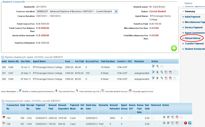RTOmanager- WebSutra College Management System -- Accounts Zone - Payment Summary