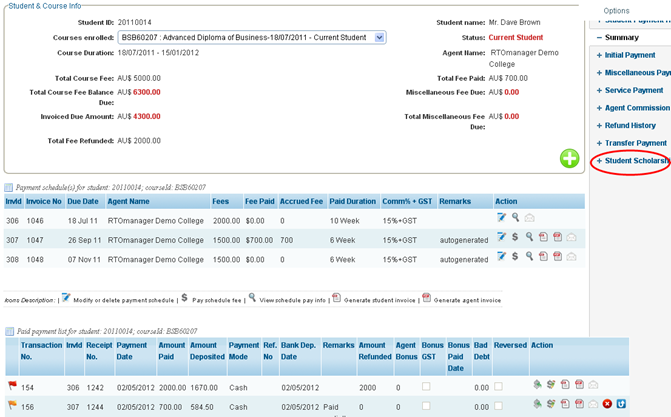 RTOmanager- WebSutra College Management System -- Accounts Zone - Payment Summary