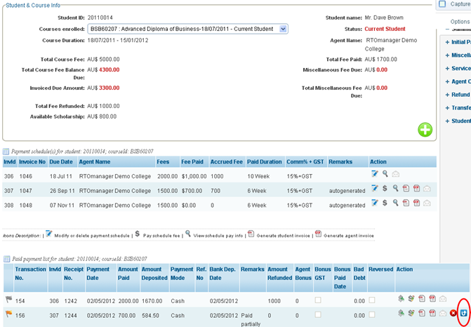 RTOmanager- WebSutra College Management System -- Accounts Zone - Payment Summary