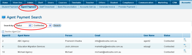 RTOmanager- WebSutra College Management System -- Accounts Zone - Agent Payment Search