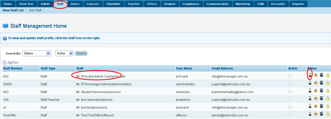 RTOmanager- WebSutra College Management System -- Administrative Zone- Manage Staffs