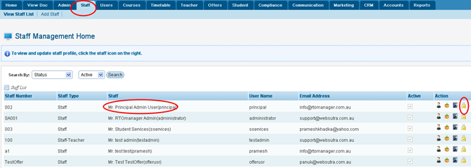 RTOmanager- WebSutra College Management System -- Administrative Zone- Manage Staffs