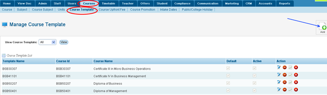 RTOmanager- WebSutra College Management System -- Admin Zone- Manage Course Template