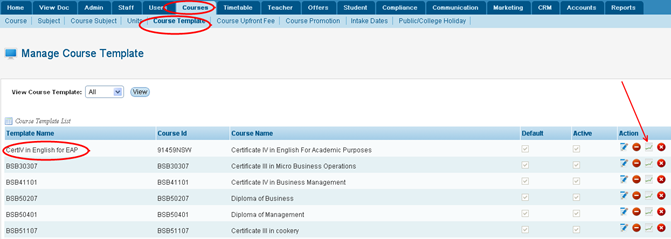 RTOmanager- WebSutra College Management System -- Admin Zone- Manage Course Template