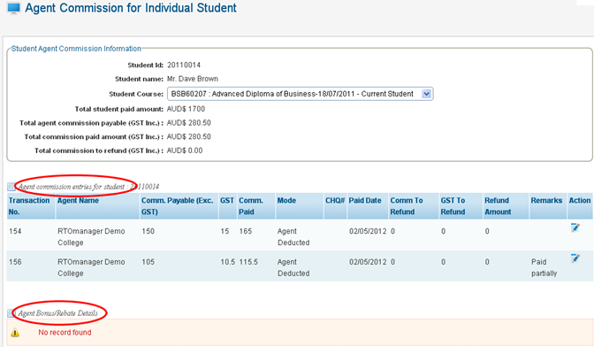 RTOmanager- WebSutra College Management System -- Accounts Zone- Student Agent Commission