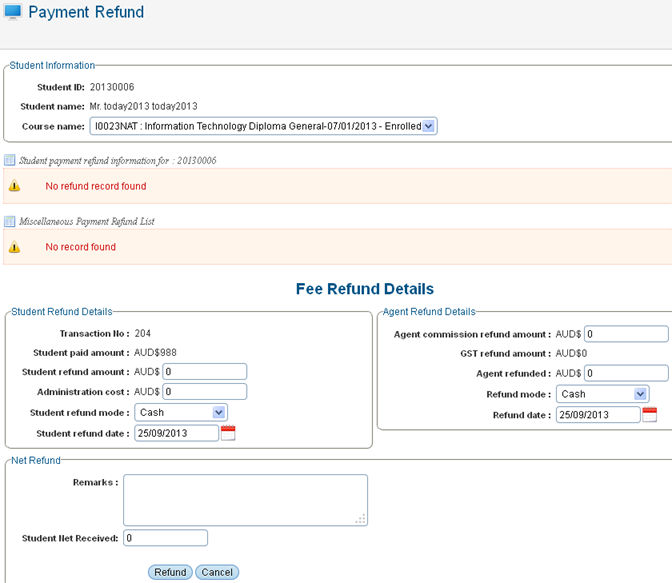 RTOmanager- WebSutra College Management System -- Accounts Zone - Payment Refund 2013-09-25 12-44-46