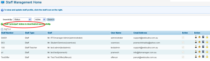 RTOmanager- WebSutra College Management System -- Administrative Zone- Manage Staffs