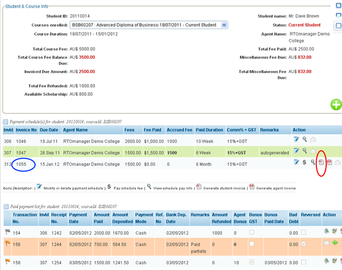 RTOmanager- WebSutra College Management System -- Accounts Zone - Payment Summary